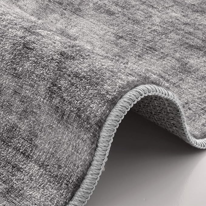 LUMI 8x10 Washable Area Rug for Living Room, Ultra Soft Modern Neutral Grey Rugs Non Slip with Rubber Backing, Low Profile, High Traffic, Stain Resistant Carpets, Ideal for Bedroom, Dining Room