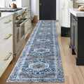 KOZYFLY Runners for Hallways 2.6x18 Ft Extra Long Washable Kitchen Runner Rug Boho Runner Rug for Entryway Indoor Blue Printed Oriental Faux Wool Stair Floor Carpet Runner for Stair Kitchen Hall