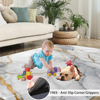 3x5 Abstract Marble Dorm Rug - White-Marble Small Rugs for Bedroom, Modern Luxury Area Rug Washable Non Slip for Bedroom Kitchen Living Room Entryway