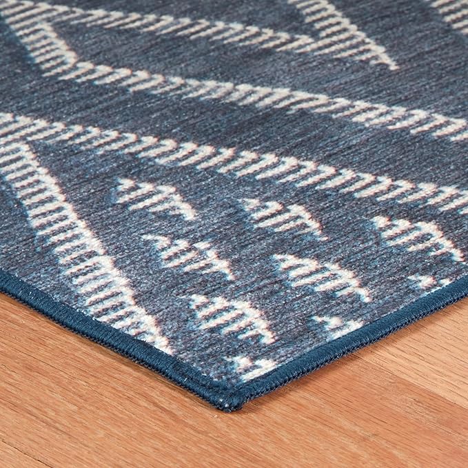 Dash & Albert Guthrie Navy Machine Washable Rug, 5 X 8 Feet, Blue Geometric Pattern