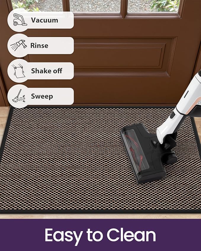 DEXI Ultra Thin Entryway Door Mat 24x36, Non Slip Rubber Backing Inside Entry Mat, Low Profile Easy Clean Dirt Trapper Doormat for Inside Entrance Patio, Black
