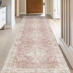 Washable Hallways Runner Rugs 2x10 Non-Slip Hallway Runners for Entrance Bedroom Low Pile Vintage Runners Pink
