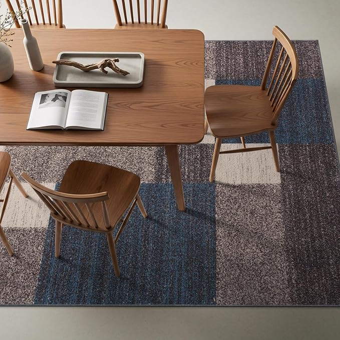 Rugshop Contemporary Blue Geometric Boxes Non-Slip Area Rug Non-Shedding for Living Room, Dining Room and Office, 9' x 12'