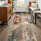 Washable Area Rugs 2'x8' Non-Slip Modern Abstract Soft for Living Room Entryway Bedroom Nursery, Print Pattern, Brown Rust Red Multi