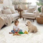 9x12 Area Rugs Washable Rugs for Living Room, Large Vintage Boho Rug Non-Slip Soft Floral Distressed Rug Low Pile Stain Resistant Carpet for Bedroom Nursery Office Dining Room Farmhouse(Beige, 9'x12')