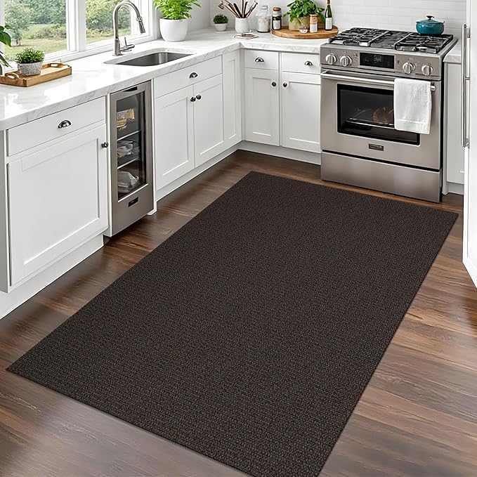 EARTHALL Washable Area Rug 3x5 Ft Non Slip Rugs for Entryway, Braided Rubber Backed Throw Rugs Door Mat Indoor Outdoor Entrance, Cotton Woven Carpet for Kitchen Foyer Front Door, Taupe/Coffee