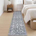KILOCOCO Hallway Runner 2x8 Rug Runner Printed Vintage Floral Washable Kitchen Runners Non-Slip Rubber Backed Runners for Hallways Laundry Room Distressed Boho Rugs for Entryway Bedroom, Grey