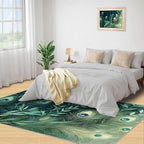 Peacock Feather Rugs for Living Room - 3x4 Rug, Peacock Decor Area Rugs for Bedroom, Teal Turquoise Rug, Plant Washable Carpet, Malachite Green Feather Carpet - Peafowl Home Decor & Gifts