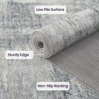 DEXI 9x12 Area Rug for Living Room, Modern Abstract Thin Washable Rug Indoor Floor, Non Slip Stain Resistant Low Pile Carpet for Dining Room Bedroom Office, Blue