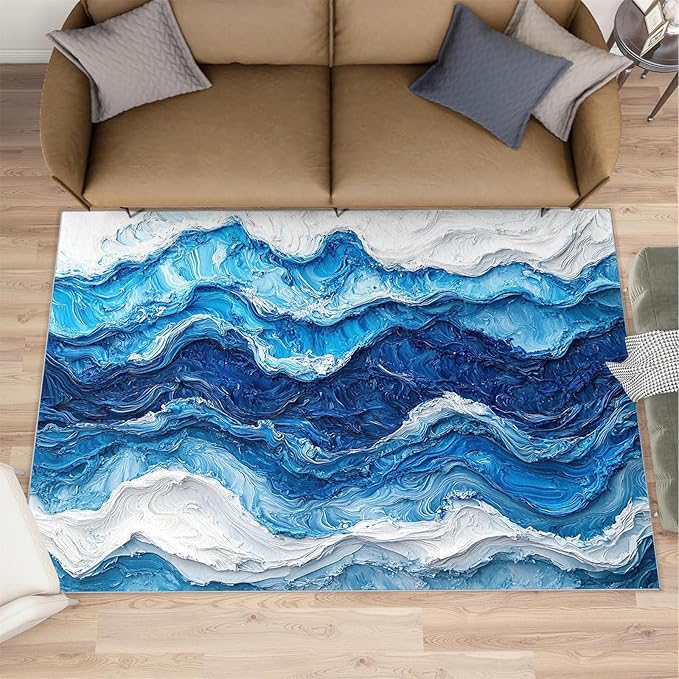 2x4 Ocean Waves Runner Rug for Hallway - Abstract Waves Kitchen Mat, Abstract Art Kitchen Runner Rug Soft Non Slip Anti Fatigue for Laundry Room Indoor Hallways
