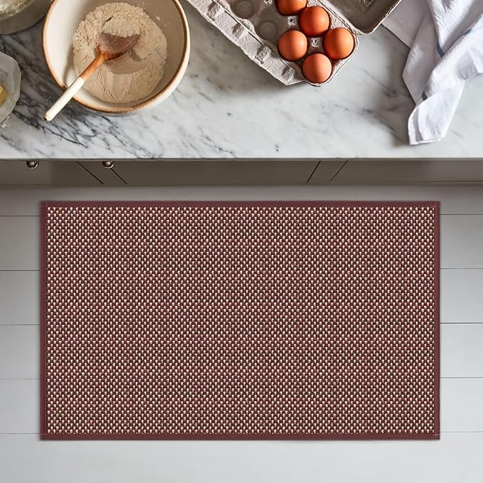 Artoid Mode Washable Non Slip Rubber Backing Kitchen Rugs Red Doormat, Absorbent Kitchen Floor Mats Front of Sink Kitchen Mats for Floor Home Decor 17x29 Inch