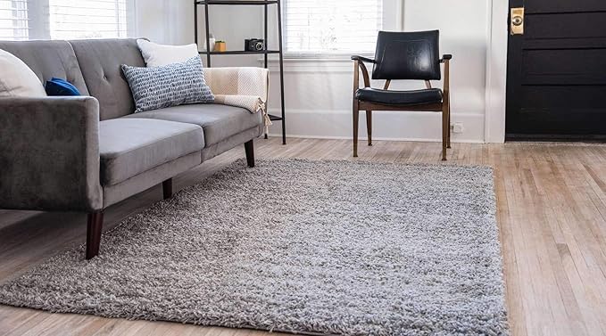 Unique Loom Solid Shag Collection Area Rug (8' x 11' Rectangle Cloud Gray)