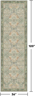 10 ft Long Sage Runner Rugs for Hallways - 3x10 Wide Kitchen Runners, Entryway Rug, with Flowers and Leaves, Washable Non Slip Low Pile