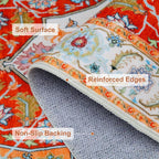 WILLSUN Washable Area Rugs, 9x12 Non-Slip Boho Large Area Rugs for Living Room, Bedroom, Machine Washable Vintage Rug, Indoor Floral Print Carpet for Home Decor, Kid & Pet Friendly Mat