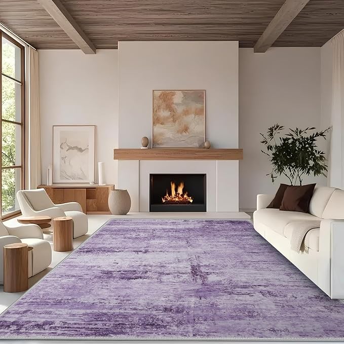 Abstract 6x9 Area Rug for Living Room Dining Room Home Office Bedroom Purple Grey