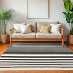 KOZYFLY Black and Beige Striped Rug 4x6 Ft Area Rug Washable Indoor Outdoor Rug Cotton Door Mat for Double Front Door Entryway Patio Porch Living Room Carpet