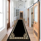Greek Key Runner Rug for Entryway, 2x7ft, Black Gold Geometric Border Area Rugs for Bedroom, Meander Pattern Fade Resistant Home Decor Carpet, Soft Reduce Noise Entry Mat for Kitchen