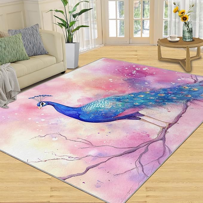 Peacock Rugs for Living Room - 6x9 Rug, Fantasy Peacock Area Rugs for Bedroom, Peafowl Rug, Girls Room Washable Carpet, Aesthetics Carpet - Peafowl Home Decor & Gifts