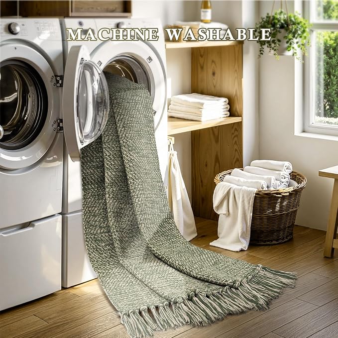 Collive 3x5 Small Area Rugs, Machine Washable Natural/Green Rug Modern Braided Kitchen Rugs, Neutral Reversible Throw Carpet Farmhous Woven Rug for Entryway Indoor Nursery Mudroom Living Room