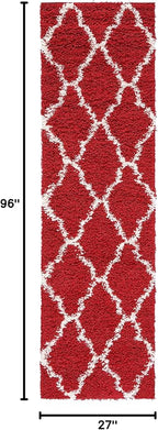 SAFAVIEH Dallas Shag Collection Runner Rug - 2'3" x 8', Red & Ivory, Trellis Design, Non-Shedding & Easy Care, 1.5-inch Thick Ideal for High Traffic Areas in Living Room, Bedroom (SGD257Q)