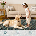 DUKINO 2.6x8 Runner Rug for Hallway, Washable Vintage Floral Kitchen Rug with Non Slip Backing, Soft Low Pile Throw Carpet Runner for Kitchen, Laundry, Hallway, Bathroom, Blue