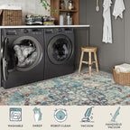 Lahome Bohemian Floral Medallion Runner Rug - 2x6 Hallway Laundry Rug Runner Washable Kitchen Sink Mat Distressed Turkish Non-Slip Soft Bedside Carpet for Doorway Bedroom, Vintage Teal/Multi