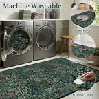 6' Round Area Rug - Floral Vintage Forest Washable Low Pile Non-Slip Carpet for Living Room, Bedroom, Dining Room, Office (Dark Green)