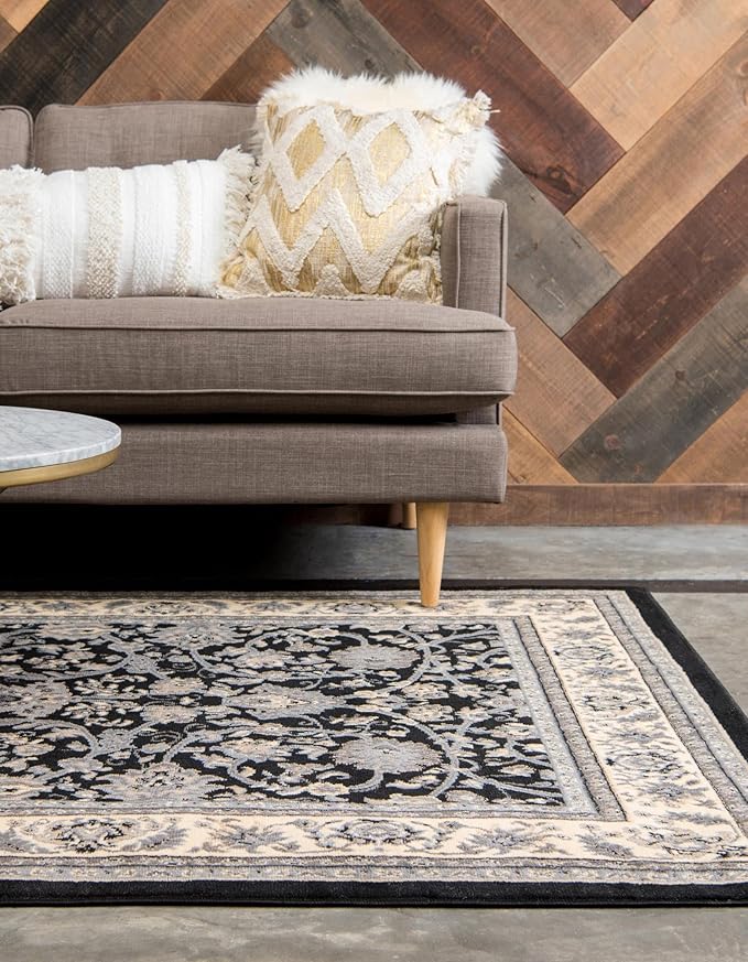 Rugs.com Yasmin Collection Rug – 5' x 8' Black Medium Rug Perfect for Bedrooms, Dining Rooms, Living Rooms