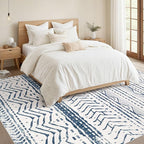 Nakagishi Area Rugs 8x10 Living Room: Washable Boho Large Neutral Soft Farmhouse Rug Stain Resistant Modern Moroccan Non-Slip Indoor Carpet for Bedroom Nursery Kids Playroom Office Dining Room- Navy