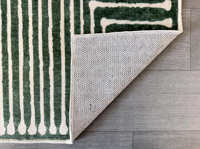 GLN Rugs Contemporary Collection - Machine Washable Area Rug, Contemporary Washable, Non Slip, Low Pile Chenille Rug, Living Room, Bedroom, Kitchen Rug (5'3" Round Beige Green)