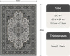 Bavni Vintage 5x7 Area Rugs, Boho Oriental Living Room Rug, Machine Washable Rug Non Slip, Distressed Print Indoor Large Black Rugs, Low Pile Ultra-Thin Soft Carpet for Bedroom, Dining Room, Farmhouse
