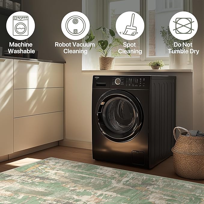 Washable Rug 8x10 Area Rug for Living Room Bedroom, Large Modern Abstract Rug Indoor Floor Carpets Low Pile No Shed Non-Slip with Rubber Backing Dining Room Kitchen Office (Green, 8'x10')