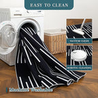 YIHOUSE Abstract Washable Rug 6x9,Ultra Thin Non Slip Black Rugs for Living Room,Modern Minimalist White Stripe Rugs for Bedroom,Dining Room Office Playroom (6'x9',Black-3)