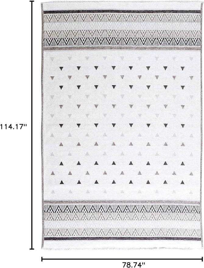 Alfa Rich 7x10 Gray Off White Washable Area Rugs for Living Room Bedroom Kitchen Dining Cotton Rug
