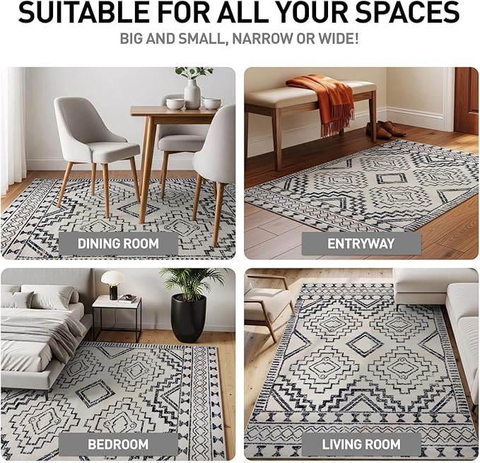 Rugshop Cream and Black Southwestern Tribal Area Rug – Boho Geometric Diamond Pattern Carpet for Living Room, Bedroom, or Entryway – Soft Modern Rustic Floor Décor 2' 3" x 12' Runner Cream