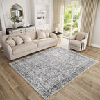 Washable Area Rugs 5'x7' Non-Slip Vintage Boho Distressed Fade Resistant Low Pile Carpet for High-Traffic Living Room, Bedroom & Dining Room