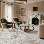 GENIMO 10x14 Area Rugs for Living Room, Non Slip Machine Washable Vintage Rugs, Low Pile Lightweight Chenille Print Large Rug for Bedroom, Dining Room, Home Office, Light Taupe Brown