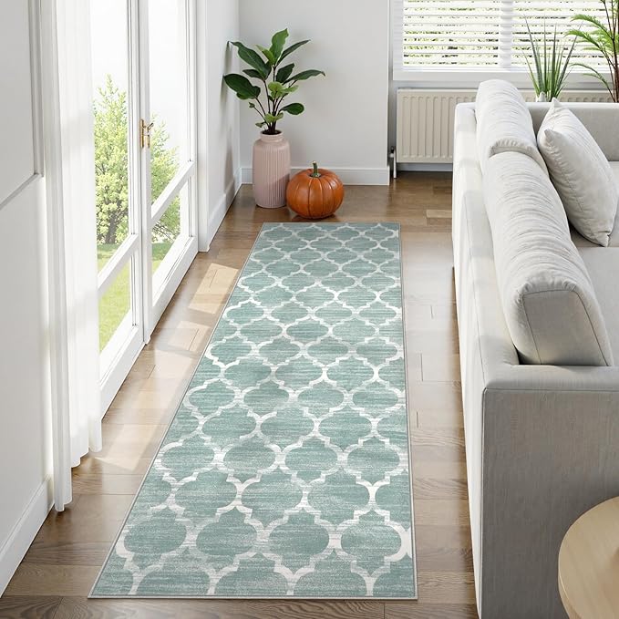 Lahome Moroccan Kitchen Rugs Non Slip Washable - 2x6 Runner Rug Throw Hallway Runner Rugs Low-Pile Soft Bedroom Sage Distressed Carpet Runner for Laundry Room Entryway Bathroom