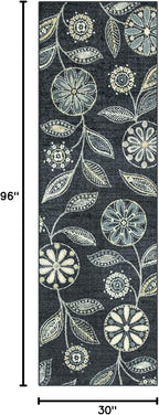 Maples Rugs Reggie Floral Runner Rug - Made in USA - Washable, Non Slip Indoor Carpet for Kitchen, Hallway, and Laundry Room, 2'6" x 8', Persian Blue