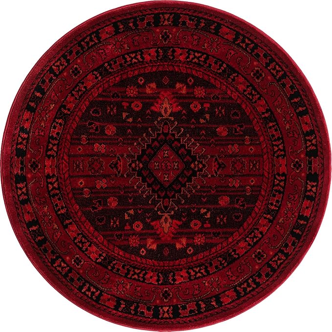 Unique Loom Tekke Collection Area Rug - Sheibani (3' 3" Round, Red/ Black)