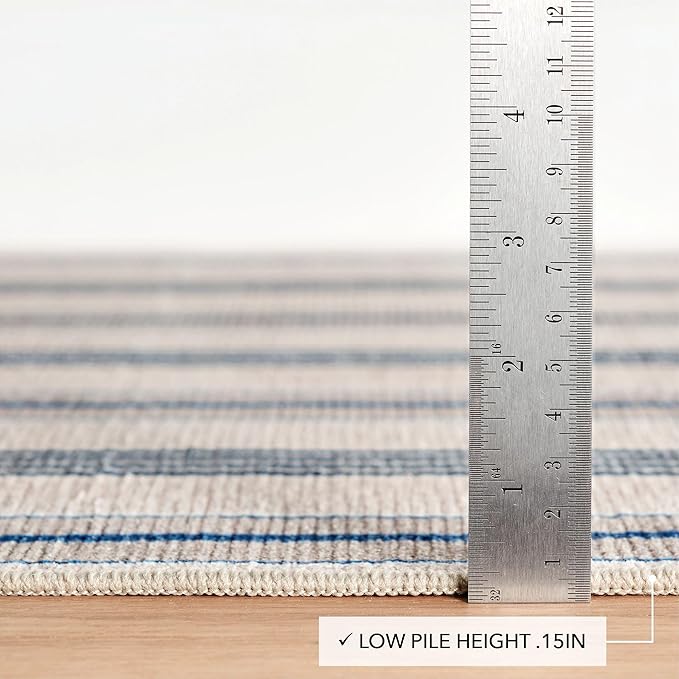 Dash and Albert Nimes Ticking Machine Washable Area Rug - 4' x 6' Neutral Stripe Washable Accent Rug - Durable, High Traffic Areas Kitchen, Mudroom, Hallways