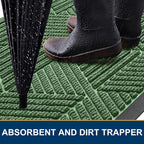 Kitinjoy Front Door Mat Outside Entrance, Sturdy Natural Dirt Trapper, Heavy Duty Rubber Doormat, Low Profile Non-Slip Backing, Easy Clean Floor Mat for Indoor Outdoor Entry, 47X23 Inch, Green
