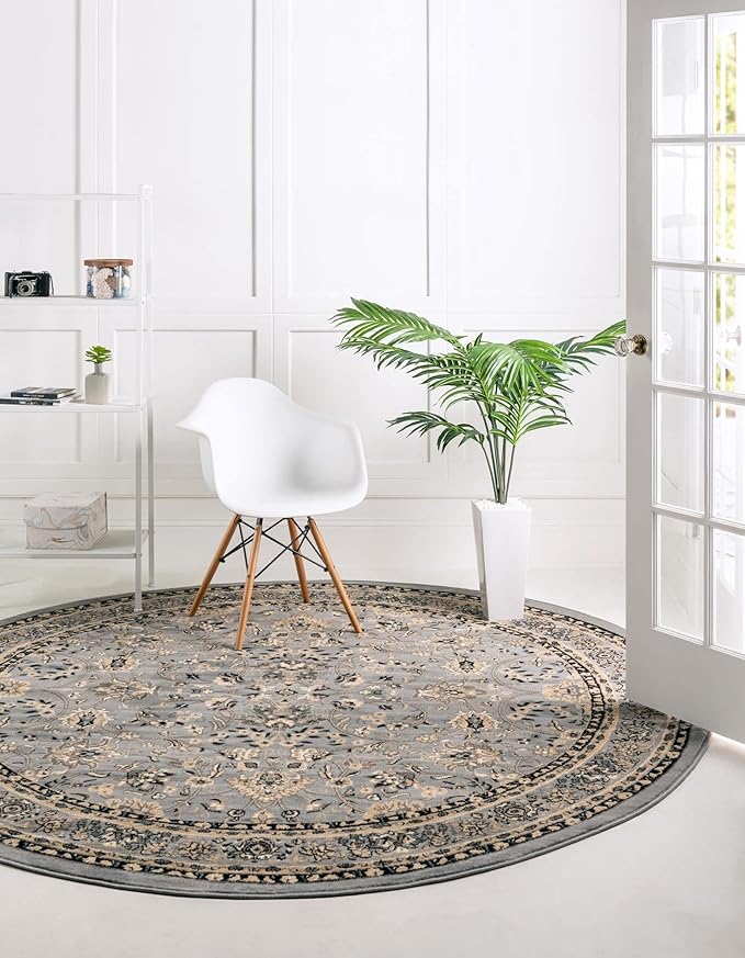Unique Loom Sialk Hill Collection Area Rug - Washington (4' 1" Round Gray/Black)