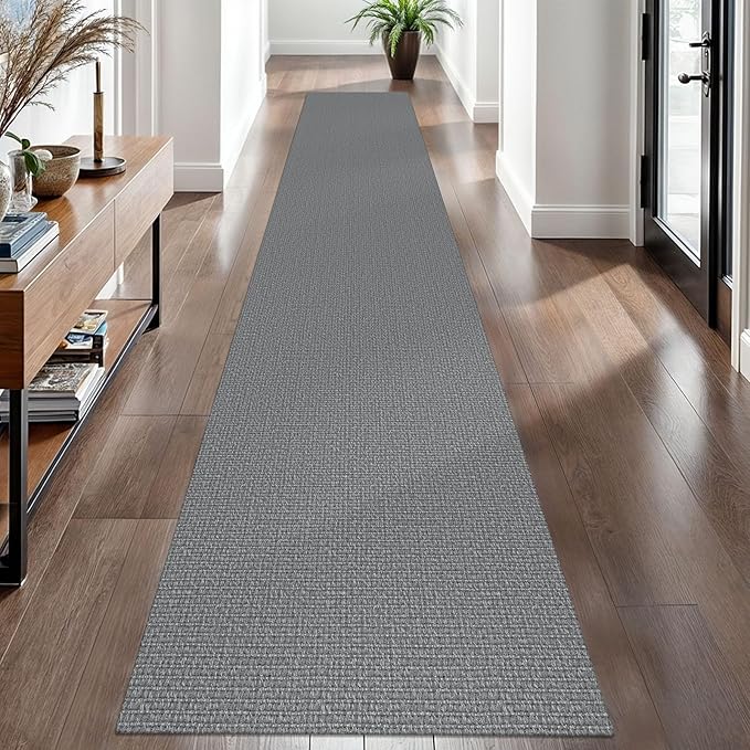 EARTHALL Washable Runner Rug 2x12 Ft Non Slip Runners for Hallways Extra Long Cotton Rubber Backed Kitchen Runner Braided Indoor Floor Carpet Runners for Entryway, Hall, Kitchen, Charcoal Gray