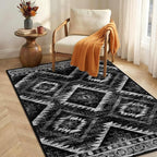 Area Rug 3x4 Rug Machine Washable Non-Slip Low Pile Print Pattern Western Rug for Living Room Bedroom Entryway Tribal Series-Black