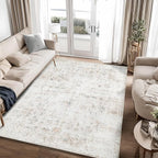 Washable 5×7 Area Rug for Living Room, Vintage Floral Rug Soft Non Slip Stain Resistant Boho Carpet for Bedroom Dinning Room Home Office Beige