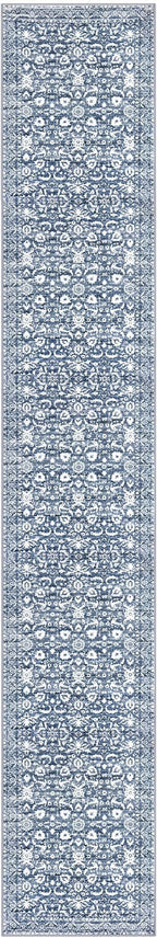 Vintage Runner Rug 2x12, Light Blue White Washable Long Kitchen Runner Non-Slip Floral Soft Hallway Rug Runner Thin Print Faux Wool Carpet for Entryway Bedroom Laundry Room Indoor Home Decor
