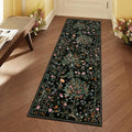 Morebes Floral Washable Rug Runners for Hallways Non Slip, Flower Kitchen Runner Rug 2x6, Boho Botanical Ultra-Thin Soft Floor Carpet for Bathroom Entryway Laundry Room, Black