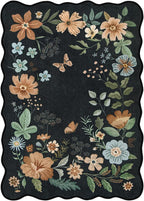 Lahome Floral Rugs for Living Room, 5x7 Area Rugs Ultra-Thin Soft Washable Rug, Non-Slip Bedroom Rug Stain Resistant Lightweight Boho Low-Pile Throw Carpet for ‎Dining Room Office (5x7ft,Black/Grey)