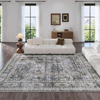 Rugcomf Living Room Rug 6x9 Rug Machine Washable Boho Soft Area Rug Non Slip Vintage Low Pile Large Rug for Living Room, Bedroom, Farmhouse, Dining Room, Kids Playroom(Grey)